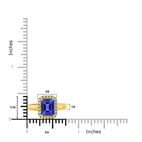 2.2ct Emerald Cut Tanzanite Ring with 0.18 cttw Diamond