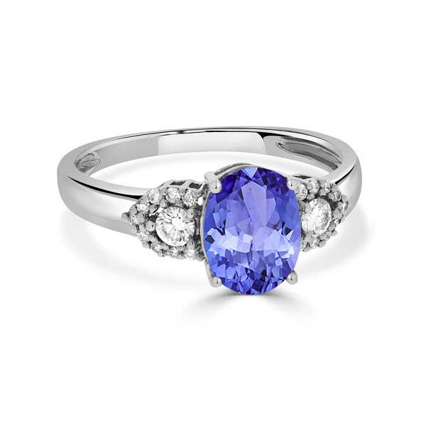 1.45ct Oval Tanzanite Ring with 0.19 cttw Diamond