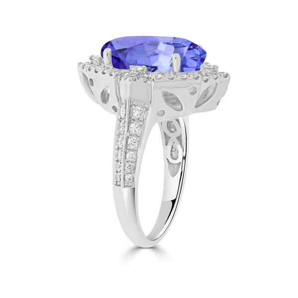 6.25ct Oval Tanzanite Ring with 0.65 cttw Diamond