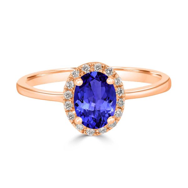 0.76ct Oval Tanzanite Ring with 0.2 cttw Diamond