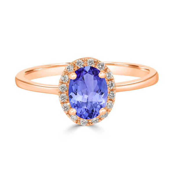 0.76ct Oval Tanzanite Ring with 0.2 cttw Diamond