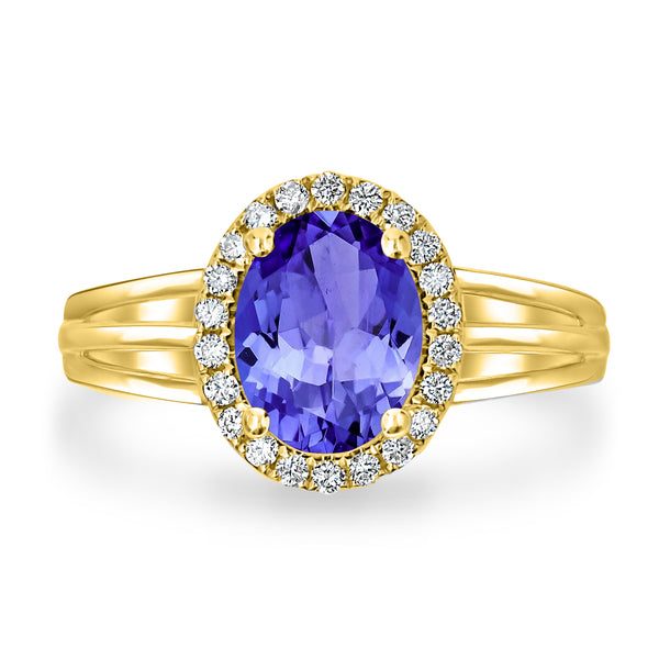 1.8ct Oval Tanzanite Ring with 0.17 cttw Diamond