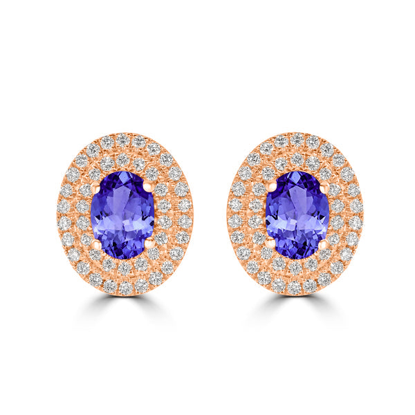 1.52ct Oval Tanzanite Halo Earring with 0.48 cttw Diamond