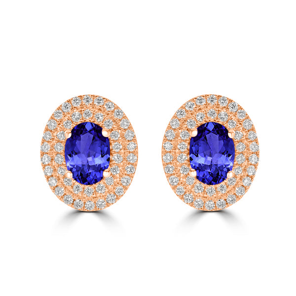 1.52ct Oval Tanzanite Halo Earring with 0.48 cttw Diamond