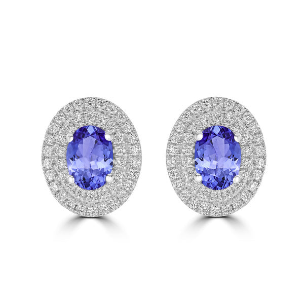 1.52ct Oval Tanzanite Halo Earring with 0.48 cttw Diamond