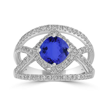 1.4ct Round Tanzanite Ring with 0.73 cttw Diamond