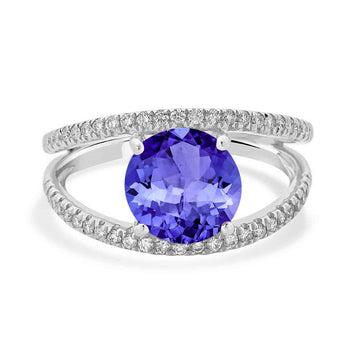 3.1ct Round Tanzanite Ring with 0.35 cttw Diamond