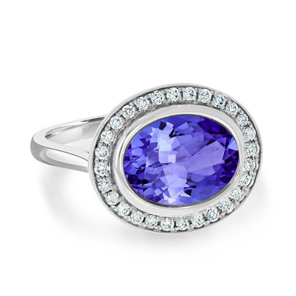 2.85ct Oval Tanzanite Ring with 0.21 cttw Diamond