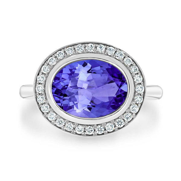 2.85ct Oval Tanzanite Ring with 0.21 cttw Diamond