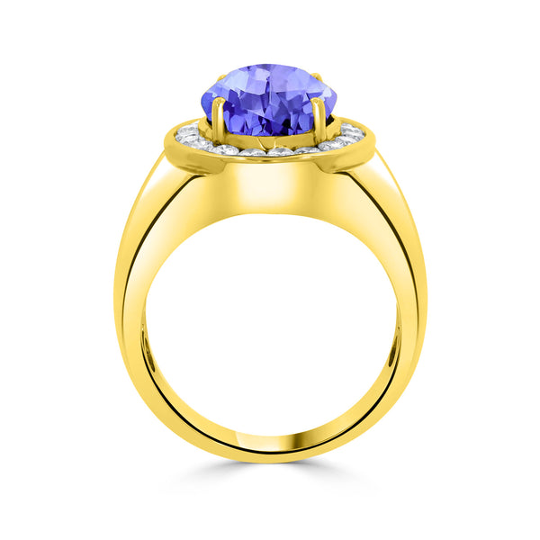 5.5 ct Oval Tanzanite Men's Ring with 0.85 cttw Diamond