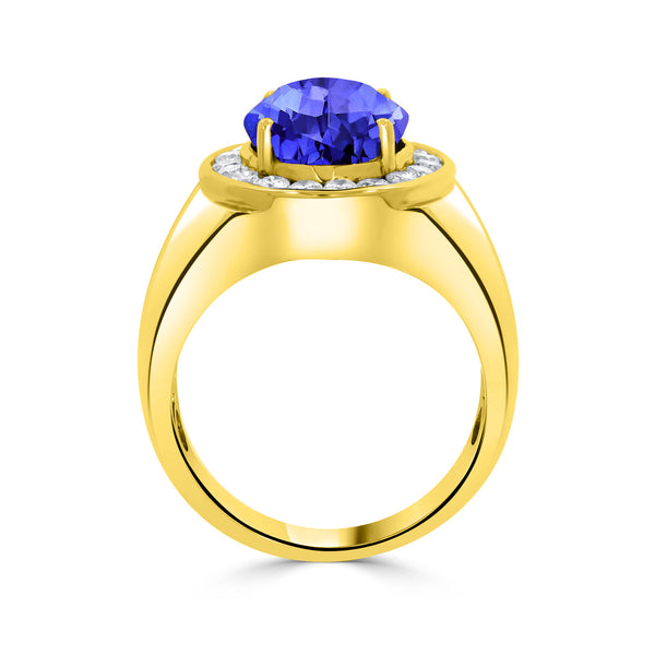 5.5 ct Oval Tanzanite Men's Ring with 0.85 cttw Diamond