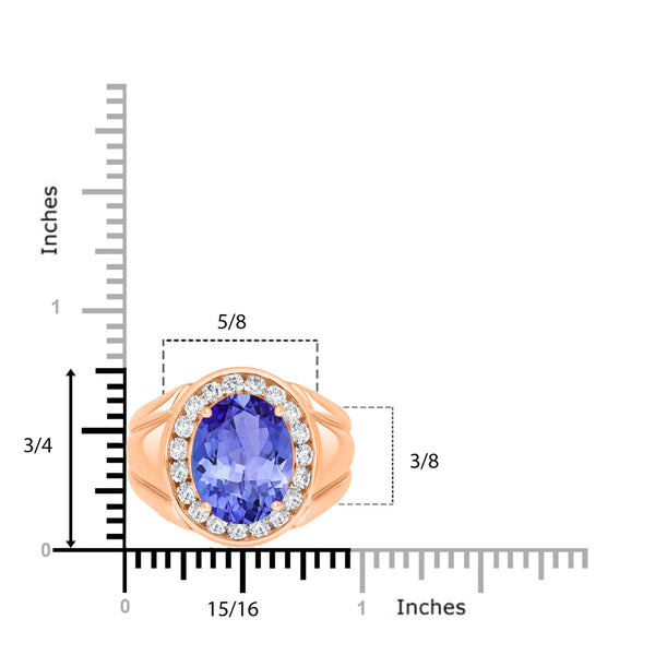 5.5 ct Oval Tanzanite Men's Ring with 0.85 cttw Diamond