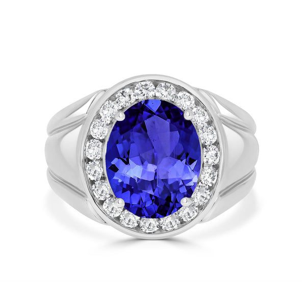 5.5 ct Oval Tanzanite Men's Ring with 0.85 cttw Diamond