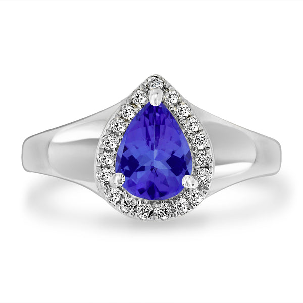 1.15ct Pear Shape Tanzanite Ring with 0.15 cttw Diamond