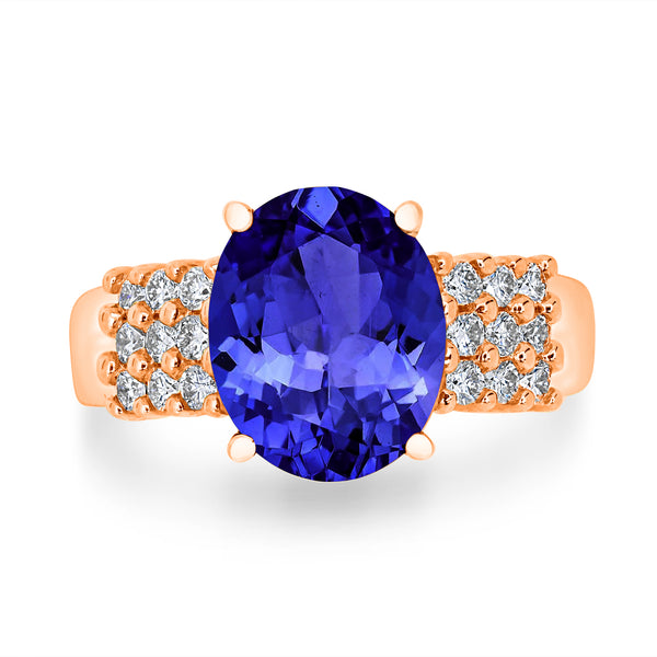 3.9ct Oval Tanzanite Ring with 0.39 cttw Diamond