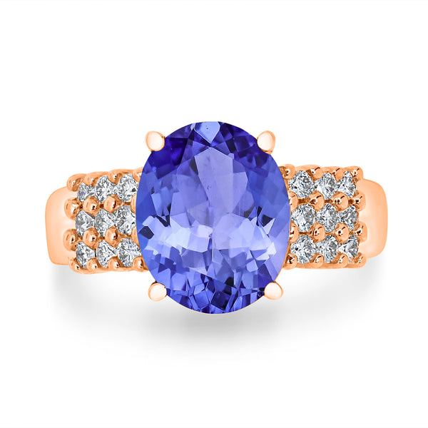 3.9ct Oval Tanzanite Ring with 0.39 cttw Diamond