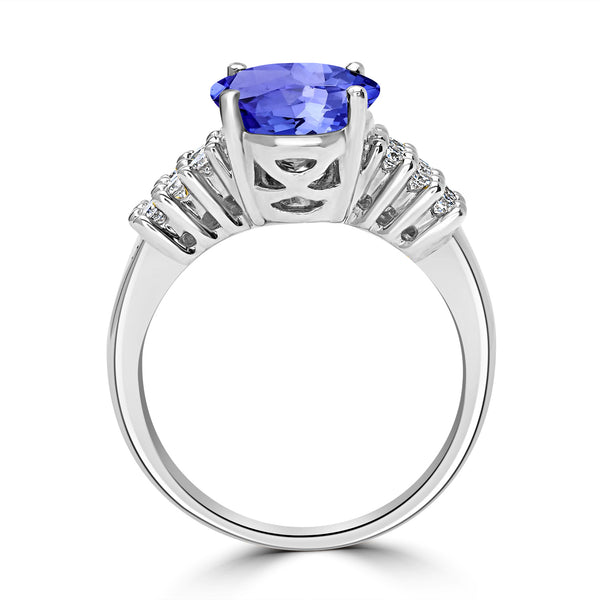 3.9ct Oval Tanzanite Ring with 0.39 cttw Diamond