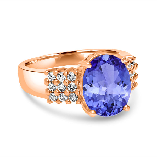 3.9ct Oval Tanzanite Ring with 0.39 cttw Diamond