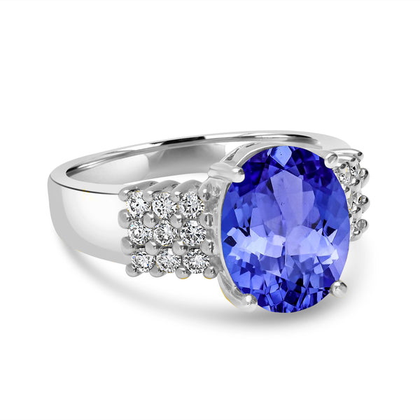 3.9ct Oval Tanzanite Ring with 0.39 cttw Diamond