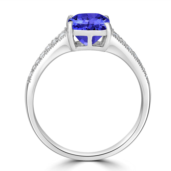 1.65ct Cushion Tanzanite Ring with 0.25 cttw Diamond