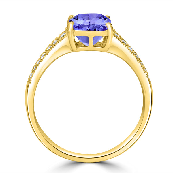 1.65ct Cushion Tanzanite Ring with 0.25 cttw Diamond