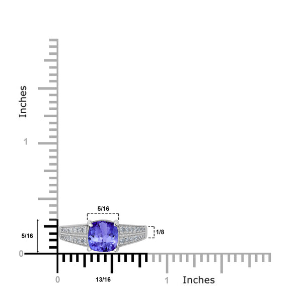 1.65ct Cushion Tanzanite Ring with 0.25 cttw Diamond