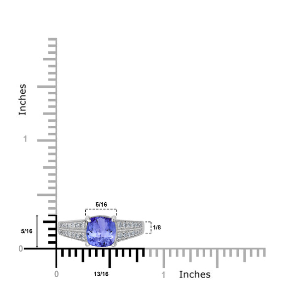 1.65ct Cushion Tanzanite Ring with 0.25 cttw Diamond