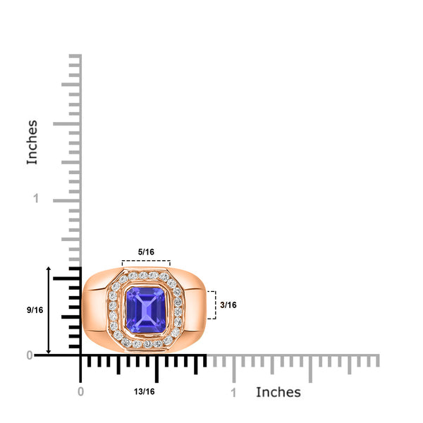 1.7 ct Emerald Cut Tanzanite Men's Ring with 0.54 cttw Diamond