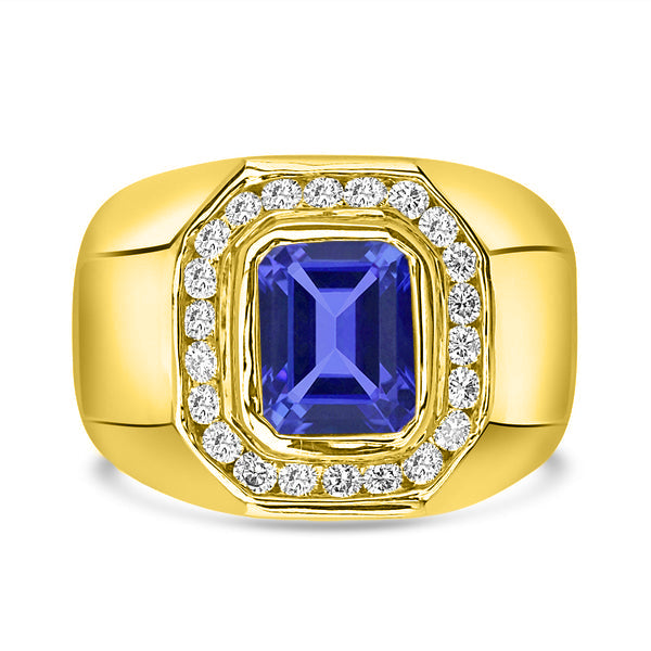 1.7 ct Emerald Cut Tanzanite Men's Ring with 0.54 cttw Diamond