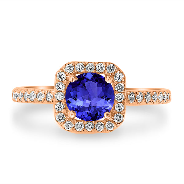 0.9ct Round Tanzanite Ring with 0.3 cttw Diamond