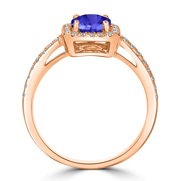 0.9ct Round Tanzanite Ring with 0.3 cttw Diamond