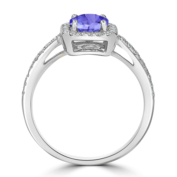 0.9ct Round Tanzanite Ring with 0.3 cttw Diamond