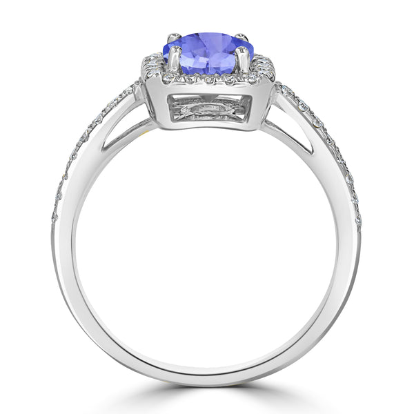 0.9ct Round Tanzanite Ring with 0.3 cttw Diamond