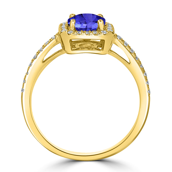 0.9ct Round Tanzanite Ring with 0.3 cttw Diamond