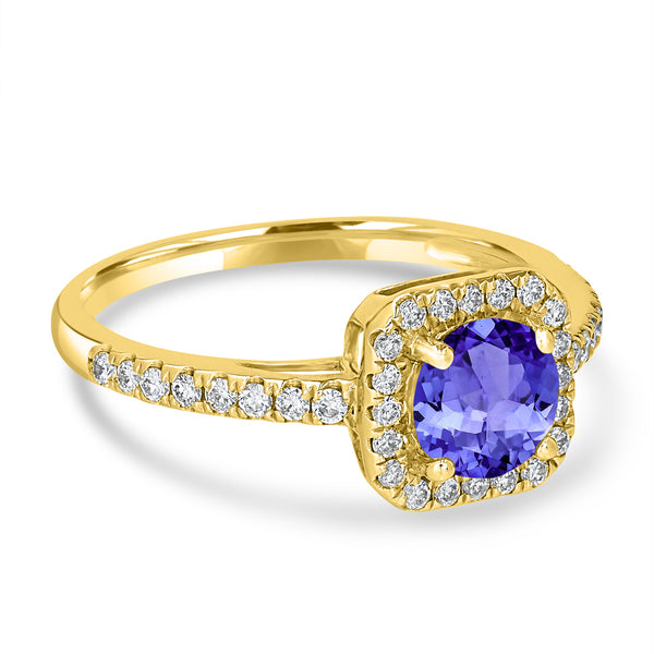 0.9ct Round Tanzanite Ring with 0.3 cttw Diamond