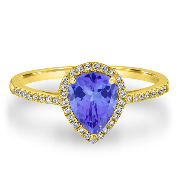 1.15ct Pear Shape Tanzanite Ring with 0.14 cttw Diamond