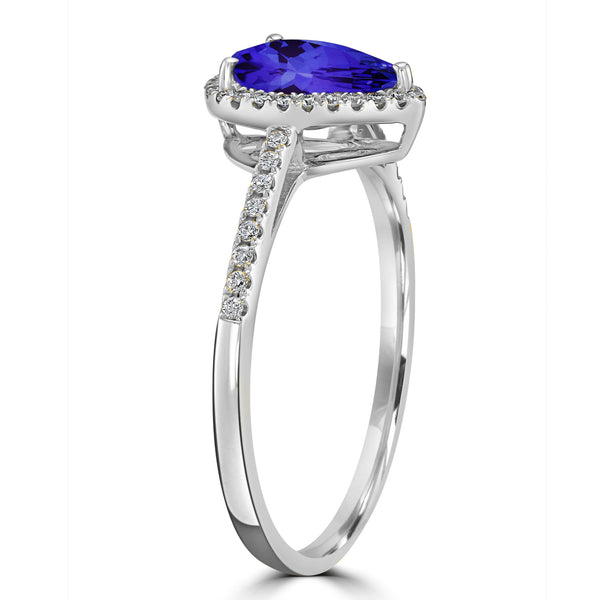 1.15ct Pear Shape Tanzanite Ring with 0.14 cttw Diamond
