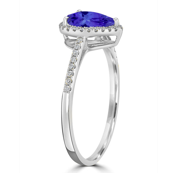 1.15ct Pear Shape Tanzanite Ring with 0.14 cttw Diamond