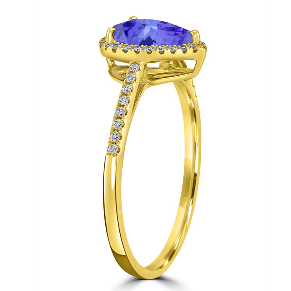 1.15ct Pear Shape Tanzanite Ring with 0.14 cttw Diamond