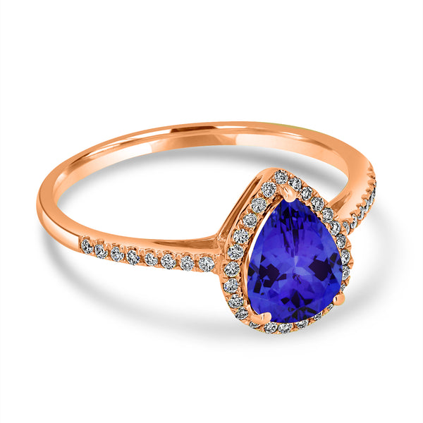 1.15ct Pear Shape Tanzanite Ring with 0.14 cttw Diamond