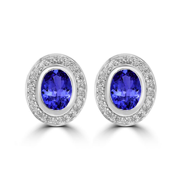 2.4ct Oval Tanzanite Halo Earring with 0.24 cttw Diamond