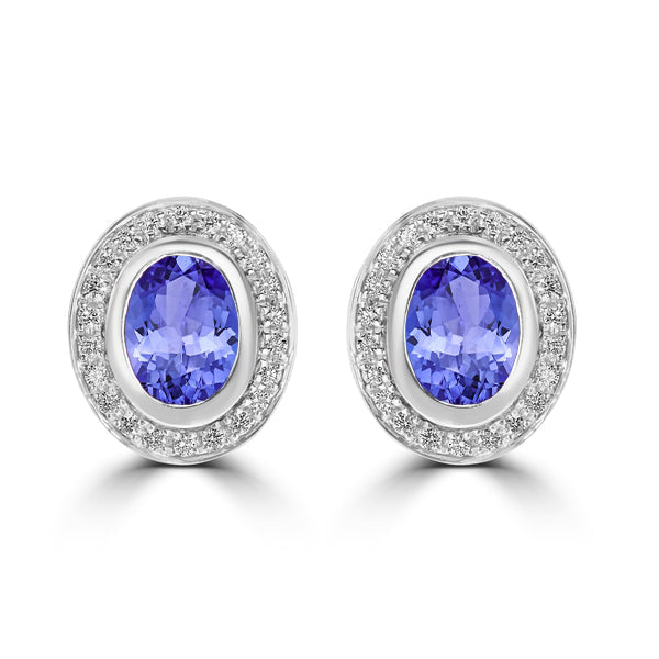 2.4ct Oval Tanzanite Halo Earring with 0.24 cttw Diamond