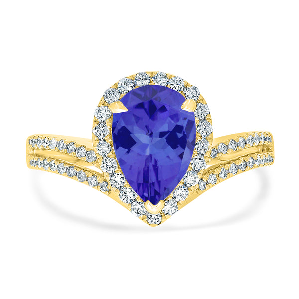 2.05ct Pear Shape Tanzanite Ring with 0.4 cttw Diamond