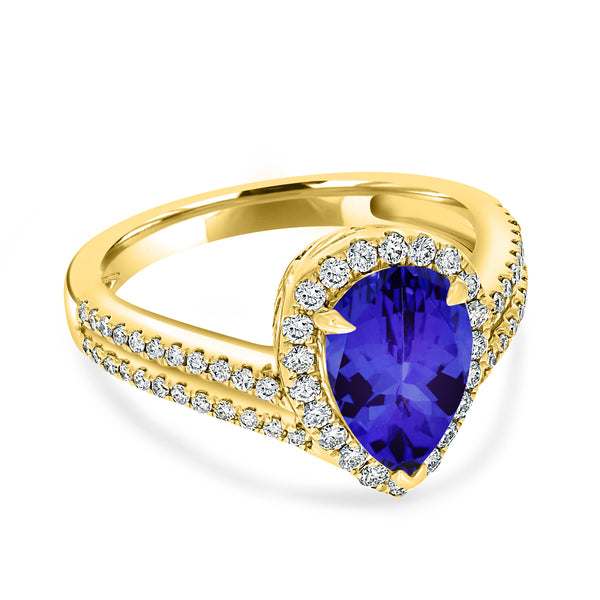 2.05ct Pear Shape Tanzanite Ring with 0.4 cttw Diamond