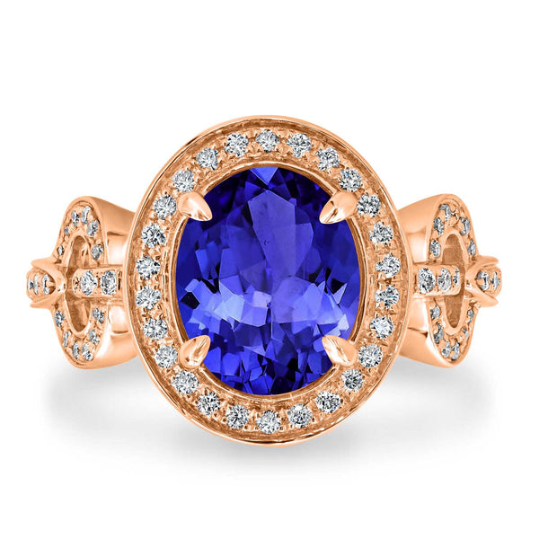 3.25ct Oval Tanzanite Ring with 0.37 cttw Diamond