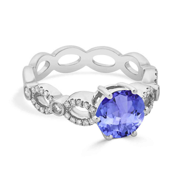 2.2ct Round Tanzanite Ring with 0.23 cttw Diamond