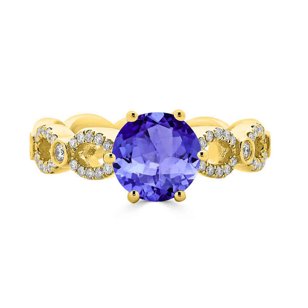 2.2ct Round Tanzanite Ring with 0.23 cttw Diamond