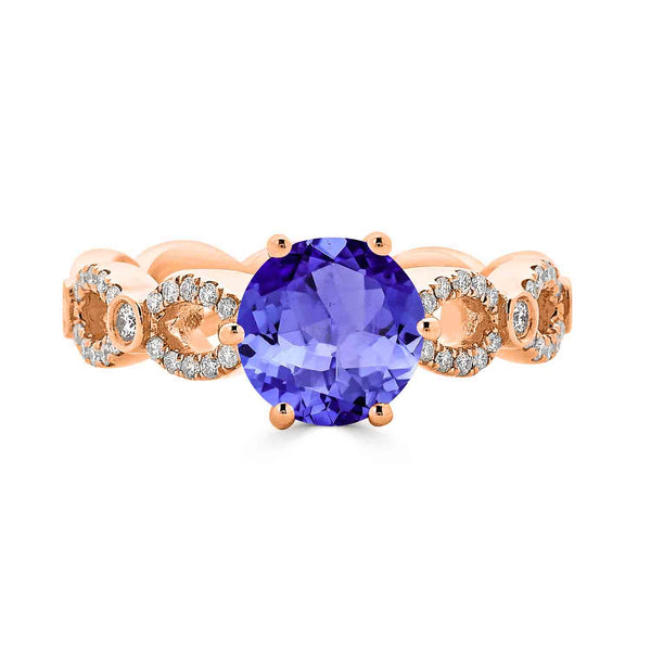 2.2ct Round Tanzanite Ring with 0.23 cttw Diamond