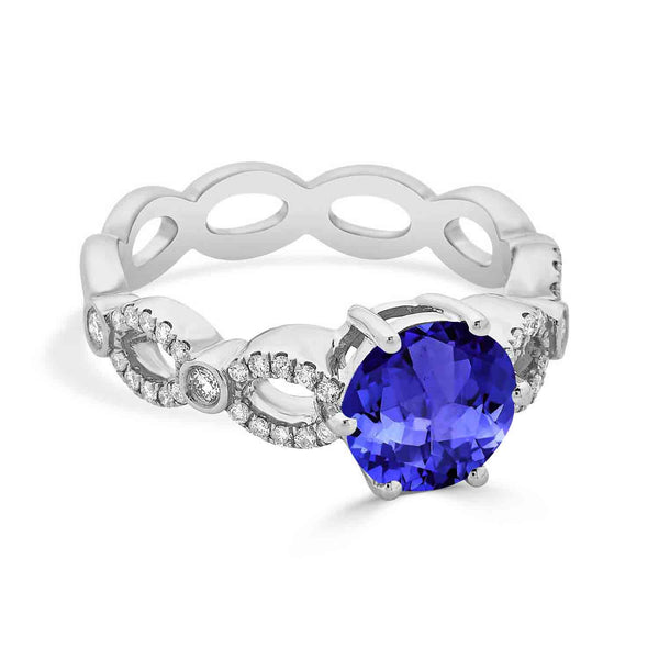 2.2ct Round Tanzanite Ring with 0.23 cttw Diamond