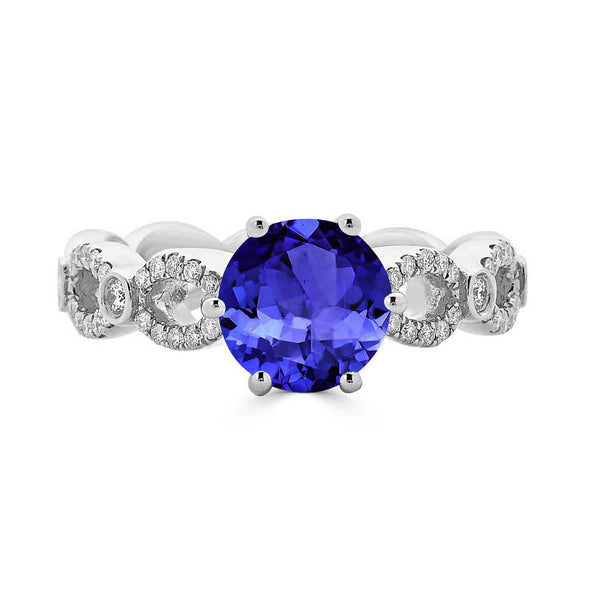 2.2ct Round Tanzanite Ring with 0.23 cttw Diamond